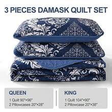 Navy Quilt Set King Size Boho Damask Bedspread Coverlet Set Soft Lightweight Luxury Classical Bedding Set 3 Pieces for All Season 104"x90" - Azul Marino - Ver 7