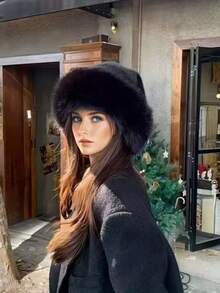 1 Piece New Release Women's Winter Furry Hat, Thick Solid Color Wool Cap, Mongolian European Fashion Autumn - 白色 - 查看 2