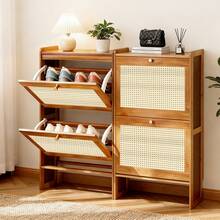 Slim Flip Top Shoe Cabinet, Bamboo Shoe Rack With Raised Base, Modern 2-Tier Shoe Storage For Entryway & Front Door - 2門 - 查看 1