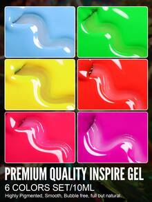 YOKEFELLOW 6瓶10毫升夜光凝胶指甲油，霓虹绿、黄、橙色美甲凝胶套装，派对美甲，可卸除UV/LED美甲沙龙美甲沙龙DIY，居家亦可作为节日礼物 - 彩色 - 查看 6