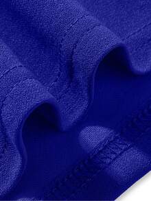 女士优雅V领荷叶边下摆纯色连衣裙，不对称/不规则中长连衣裙，适合优雅场合、婚礼、办公室、日常穿着，春夏皆宜 - 藍色 - 查看 10