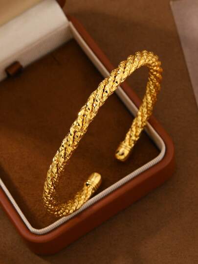 1件24K镀金铜质中东斋月菱形扭纹手镯，复古奢华派对配饰