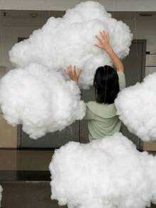 3件套人造云朵装饰，3D立体云朵装饰，适用于婚礼背景、舞台/派对背景、家居装饰、房间、客厅、卧室、天花板装饰，可用作背景、婚礼/生日/展览装饰、家居装饰、墙面装饰，也是毕业季的绝佳礼物 - 白色 - 查看 6