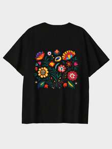 Frühling/Sommer Oversized Top, 100% Baumwolle, Damen Kurzarm T-Shirt, lustige und farbenfrohe Blumenmuster, Rundhals, weich und bequem, lässig, Streetwear, Y2K, Strand, Abschlussfeier, Urlaubstop, Musikfestival, schwarzes Top - Schwarz - Übersicht 8