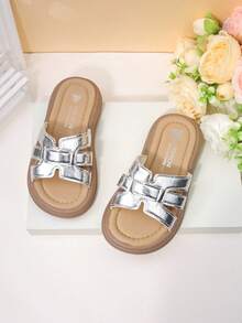 1 Pasang Sandal Selop Bentuk H Unik untuk Anak Perempuan, Sandal Luar Ruangan Serbaguna untuk Musim Panas - Perak - View 7