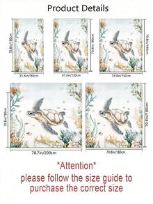 Bộ 4 món đồ dùng phòng tắm cao cấp họa tiết rùa san hô dưới nước, bao gồm rèm tắm, 12 móc nhựa, thảm chống trượt phòng tắm, nắp bồn cầu hình chữ U, phụ kiện trang trí phòng tắm hiện đại. - A - Xem 4