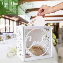 1pc White Wedding Card Box For Receptions, PVC Gift Card Box For Wedding With Acrylic Windows, Rustic Envelope Money Gift Box For Anniversary Bridal Graduation Birthday Party - one-size - View 2
