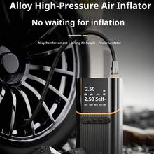 Portable Wireless Car Tire Inflator Air Compressor With Digital Pressure Gauge LED Emergency Light Auto Shut Off Function, Rechargeable Electric Air Pump For Car Bicycle Motorcycle Balls And Other InflatablesMultifunctional Mini Car Air Pump Portable Tire Inflator With USB Charging, 5 Adjustable Pressure Modes, LED Light And Power Bank Function, Suitable For Car Tires Bike Motorcycle Balls Swimming Rings - Wireless - View 3