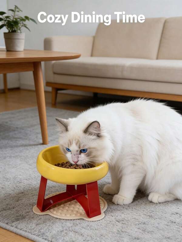 1pc Pet Food Bowl, High-Raised Cat/Dog Food & Water Bowl, Designed To Protect Neck And Spine, Non-Slip Wide Base, Durable Plastic Material, Essential For Pet Owners, Suitable For Cats And Small Dogs, Can Be Used For Wet And Dry Food.