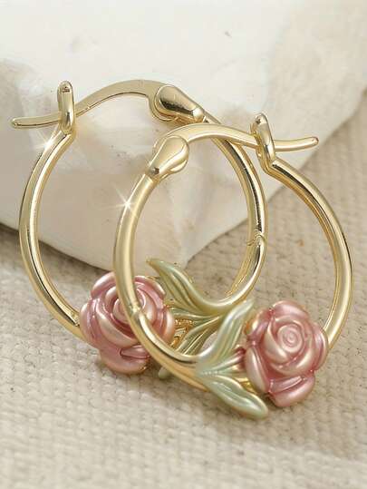 1 Đôi bông tai nữ hình vòng hoa hồng lãng mạn, thiết kế hoa hồng cổ điển thanh lịch, thích hợp cho đám cưới, tiệc tùng và đeo hàng ngày.