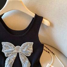 Lässig-elegantes Camisole-Top im Boho-Stil für Damen, mit Schleife und Paillettenbesatz, ideal für Strand, Alltag und Partys. - Schwarz - Übersicht 4