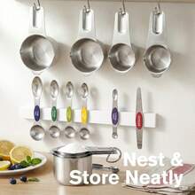 Pack Of 8 Stainless Steel Magnetic Measuring Spoons Set, Dual Sided, Stackable, Adjustable Measuring Spoons With Leveler, Practical Kitchen Utensils - Nhiều màu - Xem 5