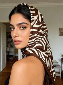 1pc Women's 90cm Luxurious Zebra Print Faux Silk Twill Scarf, Suitable For Daily Wear As Bandana, Headband, Hair Accessory,Beach,Holiday - Multicolor - View 3