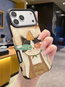 可爱卡通猫手机壳 - 鱼眼面具派对帽设计，ins风防震保护套，适用于 11/12/12Pro/13/14/14Pro/15Pro/16Pro/17Pro/14ProMax/15ProMax/16ProMax/17ProMax系列 - 彩色 - 查看 2