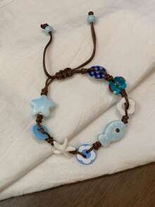 1pc Women's Fashionable Sweet Fish, Star & Flower Woven Bracelet, Suitable For Daily Wear - Multicolor - View 1