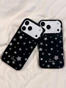 Phone Case: Black Cool White Star Grid Full Screen Pattern Phone Case Compatible With IPhone 17 Pro Max Air 16 15 14 13 12 11 Pro Max Plus Mini Girl Minimalist Stylish Personalized Gloss Shockproof Protective Cover - Black - View 4