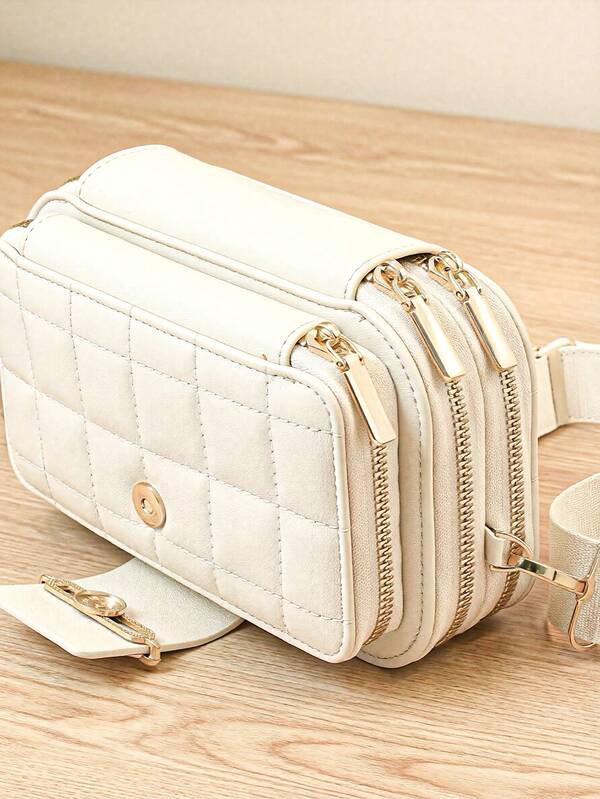 Nueva llegada Billetera/Bolso multifunción de gran capacidad con doble capa y cremallera, diseño minimalista de patrón suave y elegante para viajes, citas, mensajería casual para mujer. Billetera mini, monedero, billetera pequeña, billetera linda, esencial de viaje de verano a cuadros