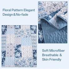 Blue Patchwork Quilt Set King Size Boho Floral Plaid Bedspread Coverlet Set Farmhouse Soft Microfiber Bedding Set Blue Summer Bed Cover with 2 Pillowcases for All Season - Azul - Ver 5