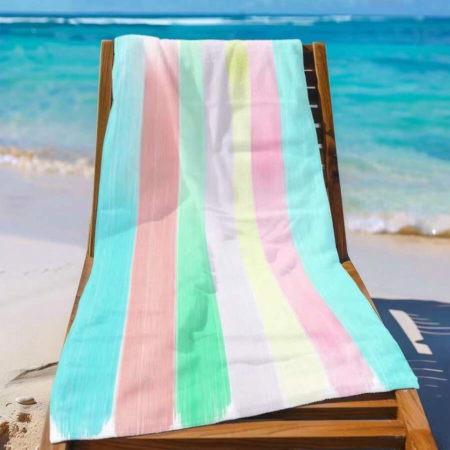 1pc Colorful Striped Summer Beach Towel: Ideal Choice For Beach And Pool Fun - 2 - View 1
