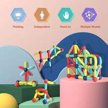 儿童磁性棒玩具，STEM教育，培养创造力和智力——理想的生日或节日礼物，磁性积木学习工具，创意游戏，趣味学习，设计巧妙，材料齐全，有助于大脑发育，适合小学生、学龄前儿童和老年人。 - 彩色 - 查看 12