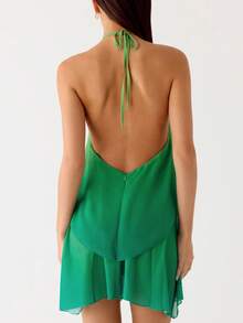 Women's Gradient Halter Mini Dress, Layered Ruffle Hem Dress For Summer Club Nights  Party Outings - 薄荷綠 - 查看 3