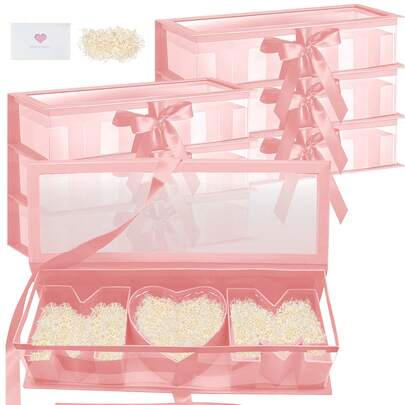 Hộp quà hình chữ nhật đựng hoa, thích hợp làm quà tặng Ngày của Mẹ, hộp hoa lưu niệm có thể đổ đầy hoa vào, dành cho các bữa tiệc Ngày của Mẹ (Màu hồng có cửa sổ).