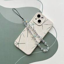 Fashionable Minimalist Iridescent Transparent Crystal Ball Beaded Phone Lanyard, Handmade Phone/Camera Charm - Silver - View 5