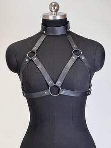 哥特风PU皮革胸带 街头朋克摇滚异域风胸带 可调节 朋友聚会配饰 - 黑色 - 查看 7