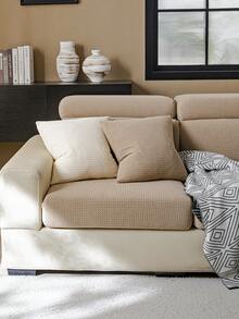 1件纯色毛绒沙发套，弹性包覆式设计，保暖舒适，简约ins风，宠物友好，防滑防污，弹力贴合沙发套，适用于客厅、卧室、书房，1-4人座带扶手靠背沙发。 - 卡其色 - 查看 7