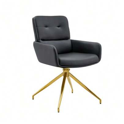 [Set Of 2] European Swivel Chair With Luxurious And Lightweight Design: Black PU Upholstery + Gold Metal Legs, Silent 360° Swivel, Set Of 2 For Dining Rooms / Relaxation Areas.