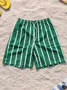 1 chiếc quần short nam kẻ sọc kiểu dáng thường ngày, thích hợp mặc đi biển vào mùa hè. - màu xanh lá - Xem 1