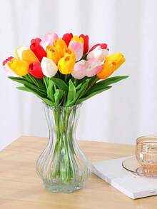 Colorful/White Artificial Tulip Flowers, Suitable For Mother's Day Gift, Desktop Decor, Wedding, Party, DIY Bouquet, Home Decor, Plastic Flowers, Decorations, Easter, Valentine's Day Wreath, Wedding Bouquet, Back To School Room Decor, School Supplies - Multicolor - View 4