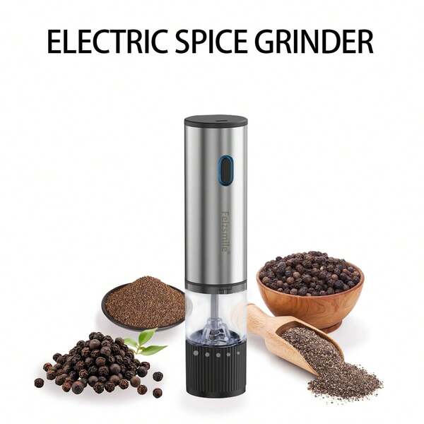 Feizsmile Rechargeable Pepper & Salt Grinder, Automatic Pepper Mill, Spice Grinder, USB Rechargeable, Adjustable Coarseness, One-Handed Operation, Ceramic Grinding, Refillable, Stainless Steel Housing, Suitable For Black Pepper, White Pepper, Sea Salt, Chili Pepper, Sesame, Cumin And Other Spices