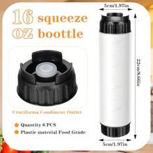 6 Pcs Inverted Ketchup Squeeze Bottle 16 Oz Refillable Condiment Squeeze Bottles Plastic Sauce Bottles Squeezes Tip Large Valve Dispenser For Restaurants Food Trucks Pancake Salad Squirt Black - 半透明,黑色蓋子 - 查看 2