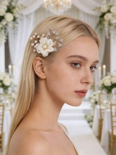 1件韩式新娘珍珠花朵发夹，优雅复古山茶花DIY手工伴娘头饰