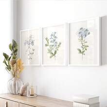 一套三幅复古蓝色植物画廊墙面艺术印刷品，乡村风格墙面装饰，花卉艺术帆布海报，乡村农舍风格装饰，适用于客厅、卧室、厨房、餐厅、咖啡厅、家庭办公室、走廊、家居和房间装饰 - 彩色 - 查看 10