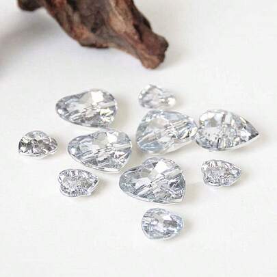 5 chiếc cúc acrylic hình trái tim đính đá 1.6cm/2.1cm, phụ kiện trang trí may vá DIY cho áo khoác cardigan, váy.