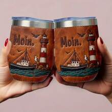 1 chiếc/5 chiếc cốc Moin hình ngọn hải đăng và thuyền buồm 12oz (1 chiếc) - Cốc giữ nhiệt giả da chủ đề hàng hải, thích hợp cho những người yêu thích bờ biển nước Đức, quà tặng chủ đề hàng hải và những ngày đi biển. - Đa sắc màu - Khởi hành - Xem 3