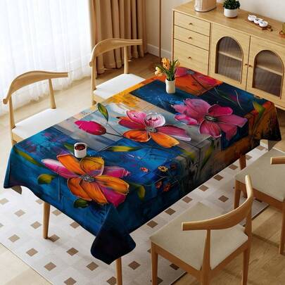 منشفة طاولة مطبوعة بطراز فني زهري عتيق - 100% بوليستر، مستطيلة، منسوجة، مناسبة للمطبخ المنزلي وغرفة الطعام، حفلات العشاء، النزهات، المناسبات، حفلات الزفاف، ديكور الحفلات ذات الموضوع، لاستخدام داخلي وخارجي