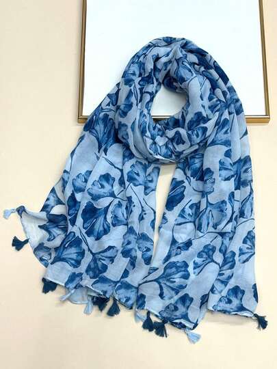 1 pieza Bufanda de moda para mujer, diseño elegante, nuevo patrón de gato de dibujos animados, chal con flecos transpirable, pañuelo versátil para exteriores, playa, uso diario