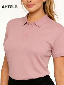AHTELB 女款夏季素色薄款快乾 Polo 衫，休閒運動透氣薄上衣，微透，舒適清爽冷氣衫，跑步運動透氣輕量訓練上衣，高爾夫騎行棒球運動 Polo 衫，送給妻子、女性朋友、朋友、妻子、客戶、母親的夏季穿搭，女款健身服，運動上衣 - 粉色 - 查看 5