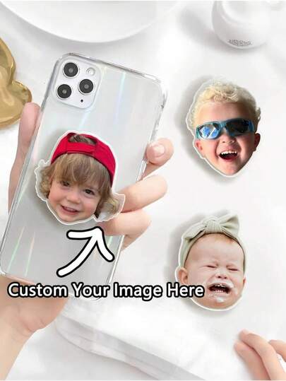 Soporte de teléfono de acrílico personalizado con patrón personalizado, Soporte y agarre de teléfono con cara de bebé personalizada