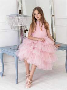 Tween Girl Sleeveless Tulle Princess Party Dress, Suitable For Birthday Party, Wedding Flower Girl, Formal Occasion, Holiday Dress - Pink - View 6