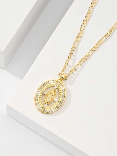 Dây chuyền Đức Mẹ Đồng Trinh thiết kế rỗng dành cho nữ, đính đá Zirconia lấp lánh, chế tác tinh xảo và chất liệu cao cấp, thanh lịch và thời trang, món quà hoàn hảo cho bạn bè, người thân và gia đình có tín ngưỡng, tượng trưng cho sự bảo vệ và ban phước lành.