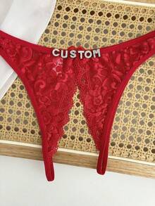 Customized Name Thong, Sparkling Crystal Letters, G-Strand, T-Shaped Shoulder Strap Open Cut Underwear, Couple Customized Sexy Bikini Gift, Personalized Women's Underwear, Wife/Best Friend Exclusive Thong - Birthday/Valentine's Day/Anniversary/Holiday Gift - Đỏ - Xem 5