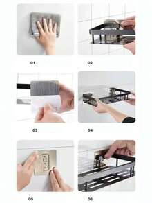 1个浴室壁挂式收纳架，无需钻孔，承重约4公斤 - 彩色 - 查看 10