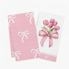 Bộ 2 khăn lau bếp họa tiết hoa tulip và nơ, khăn lau bát đĩa mềm mại, thấm hút tốt, khăn lau chén phong cách nhà nông thôn, thích hợp trang trí nhà cửa mùa xuân và mùa hè. - Hồng - Xem 14