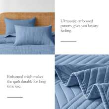 Queen Quilt Bedding SetBluish Grey Ultrasonic Full/Queen Quilt Set Reversible Microfiber Bedspread Lightweight Soft Modern Geometric Coverlet Set for All Seasons 1 Quilt 2 Pillow Shams - Gris azulado - Ver 7