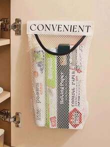 1 chiếc giá đựng túi rác nhà bếp, túi đựng túi rác bằng nhựa dung tích lớn gắn tường có khóa dán. - Màu be - Xem 5