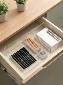 Transparent Drawer Storage Box, Cosmetics, Desktop Organizer, Drawer Divider Storage Box, For Cosmetics, Office Supplies, Kitchen Supplies, Multi-Size Free Combination, Durable, Holiday Gift - Multicolor - View 6